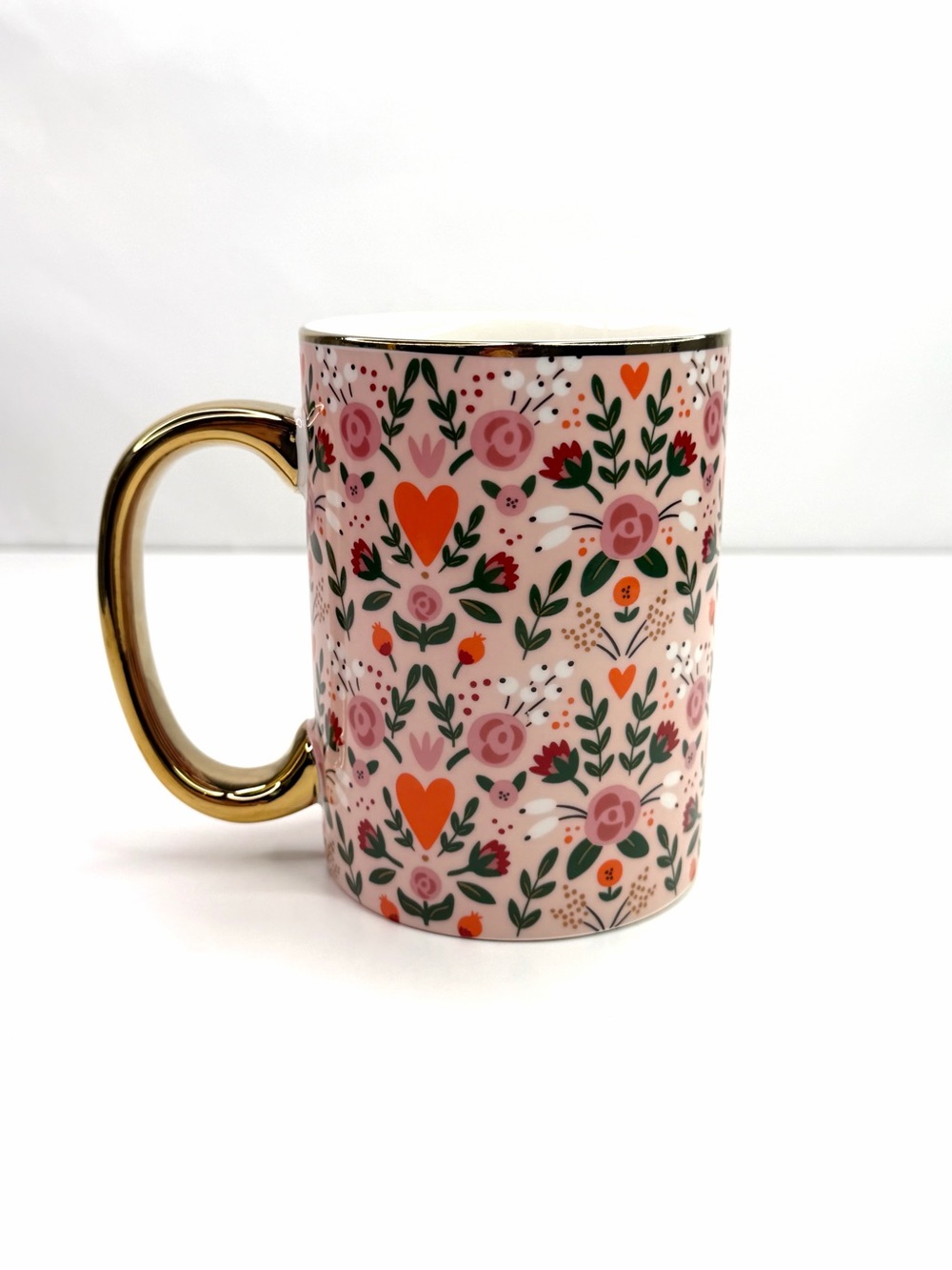 Grace Teaware Pink Orange Floral Ceramic Mug with Gold Handle